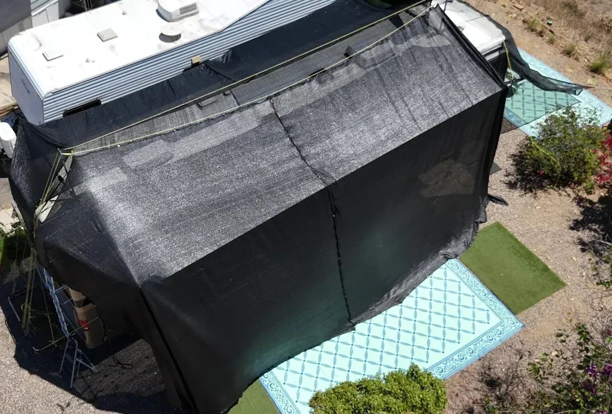 Hovershade™-full RV shade awning covering a 40 foot RV