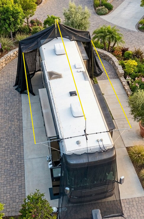 Hovershade frame system and lines displayed n rv