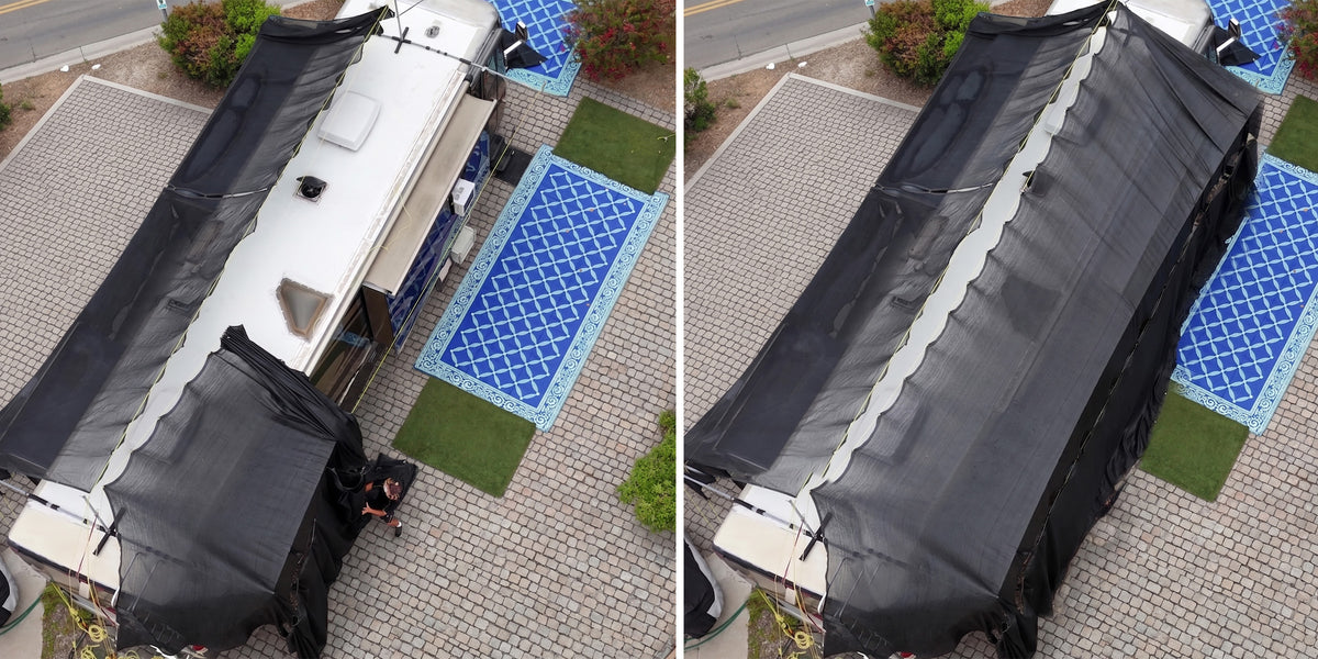 RV Cooling Roof & Side Shade Canopy, Portable, Modular, wind proof ( RV 16' to 30')