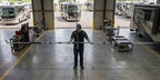 Hovershade Frame system in factory lifted by one person with two hands
