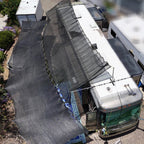 Hovershade frame and shade setup one side  shade coverage on a 40 foot RV