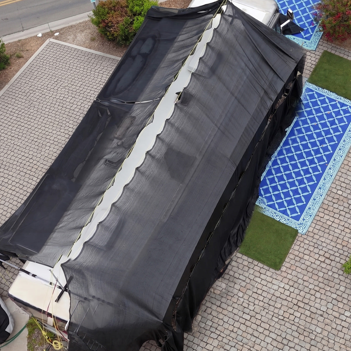 Hovershade frame and shade setup pulling the shade closed like a curtain